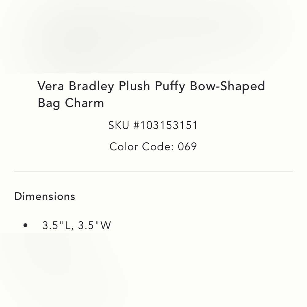 Vera Bradley Plush Puffy Bow Bag Charm Diamond Patchwork Northstar NEW - Picture 4 of 4